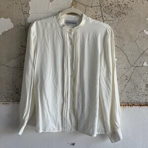 Norton‎ Mcnaughton White Long Sleeve Vintage Button Up Blouse Shoulder Pads